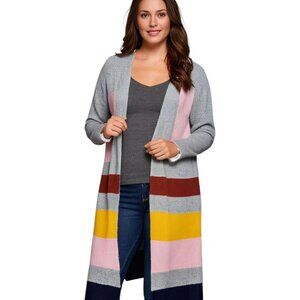 Womens L Apt. 9 Warm Open Front Knit Duster Grey Multi-Color Striped Cardigan
